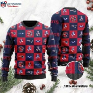 NFL New England Patriots Logo Checkered Flannel Ugly Christmas Sweater