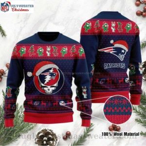 New England Patriots Grateful Dead Skull And Bears Ugly Christmas Sweater
