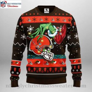 Cleveland Browns Ugly Sweater Grinch Graphics Logo And Christmas Light 1