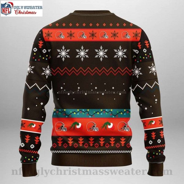 Cleveland Browns Ugly Sweater- Grinch Graphics, Logo And Christmas Light