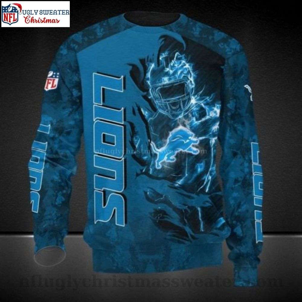 Detroit Lions Ugly Sweater - Honolulu Blue Camo Pattern For Fans