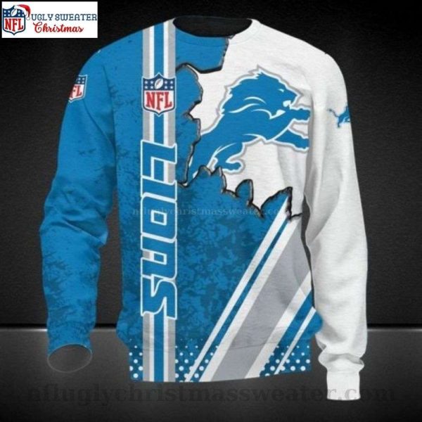 Detroit Lions Ugly Sweater – Unique Blue White Logo Print For Him