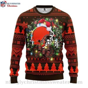 Festive Cleveland Browns Logo Graphic Ugly Christmas Sweater 2