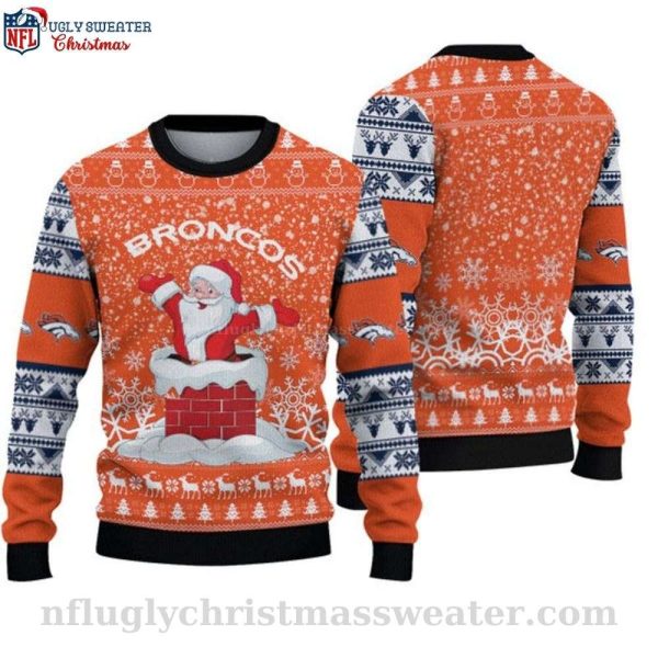 Funny Santa Claus Chimney Graphic Denver Broncos Ugly Christmas Sweater