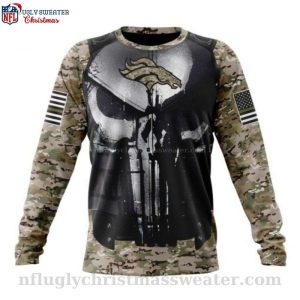 Graphic Punisher Camo Ugly Christmas Sweater For Denver Broncos Fans 1