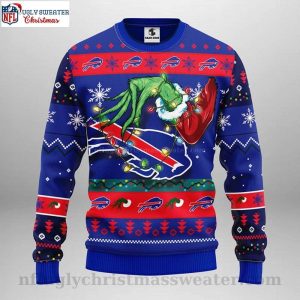 Grinch Christmas Light Buffalo Bills Logo Ugly Christmas Sweater 1
