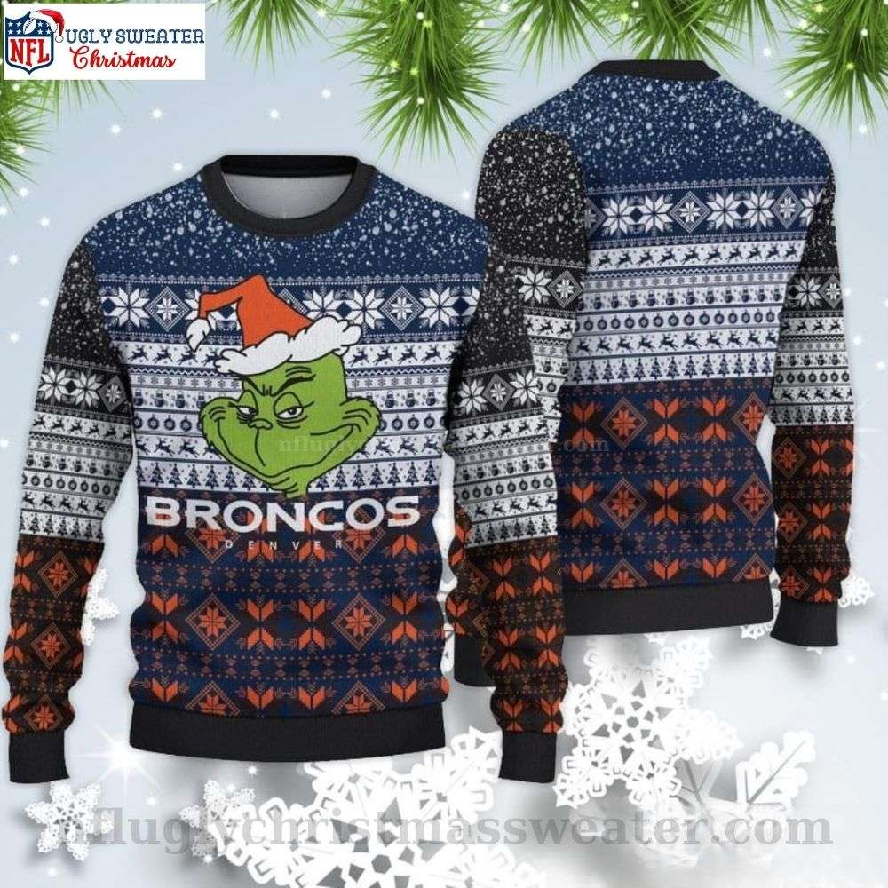 Grinch's Touch Of Broncos Cheer - Ugly Christmas Sweater For Die-Hard Fans
