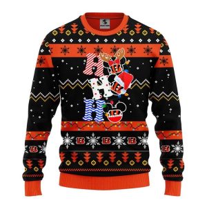 Ho Ho Ho Mickey Cincinnati Bengals Ugly Christmas Sweater Gifts For Bengals Fans 1