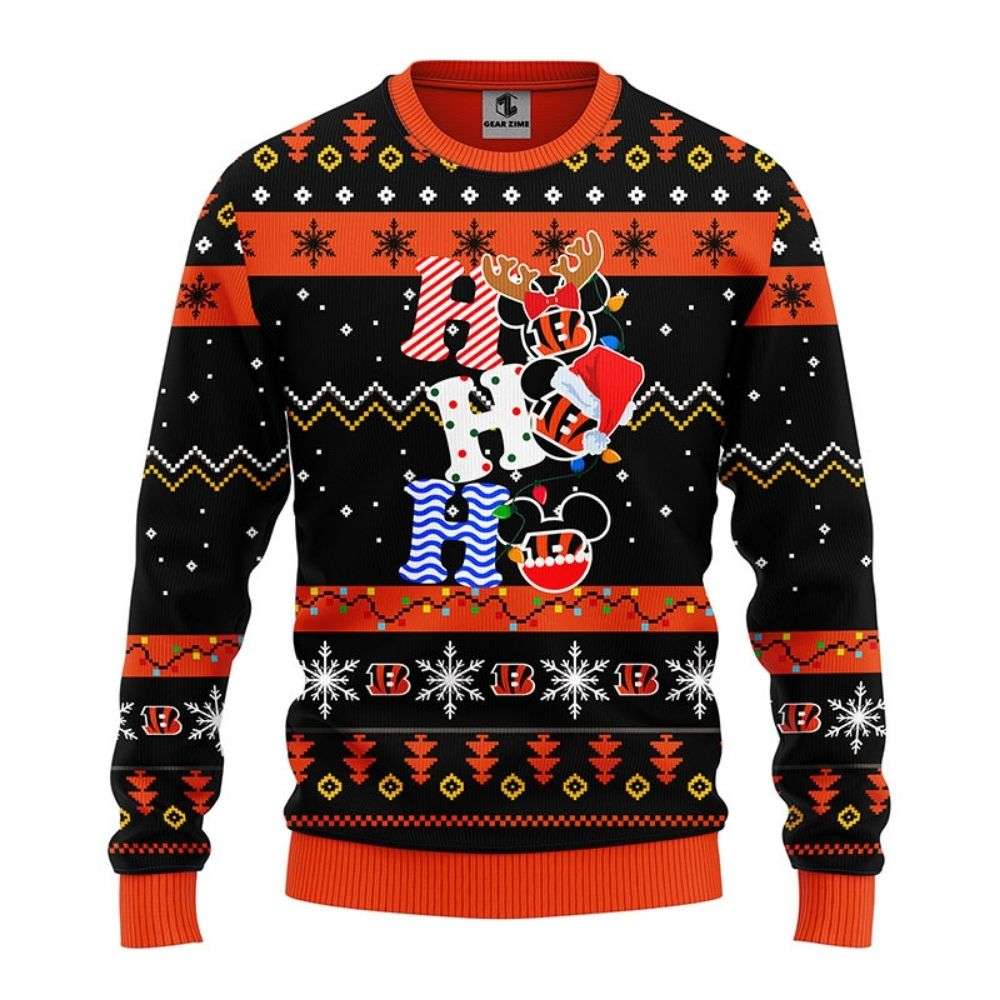 Ho Ho Ho Mickey - Cincinnati Bengals Ugly Christmas Sweater - Gifts For Bengals Fans
