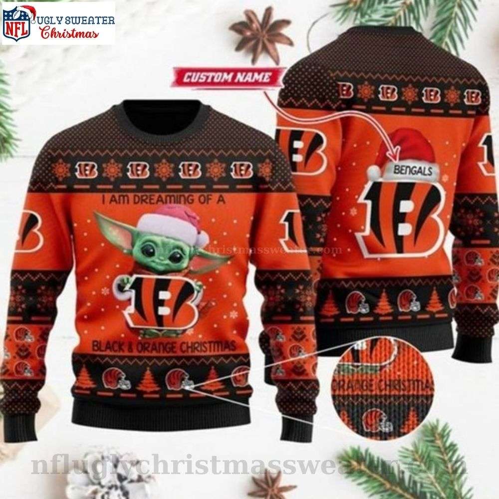 I'm Dreaming Of A Black Orange Christmas - Cincinnati Bengals Baby Yoda Ugly Sweater