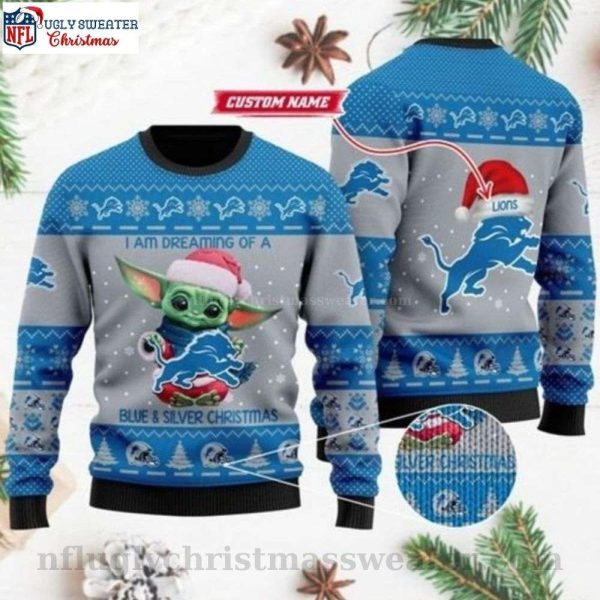 I’m Dreaming Of A Blue Silver Christmas – Detroit Lions Baby Yoda Ugly Sweater