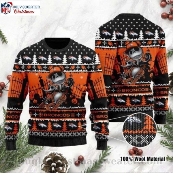Jack Skellington Halloween Graphic Denver Broncos Ugly Christmas Sweater