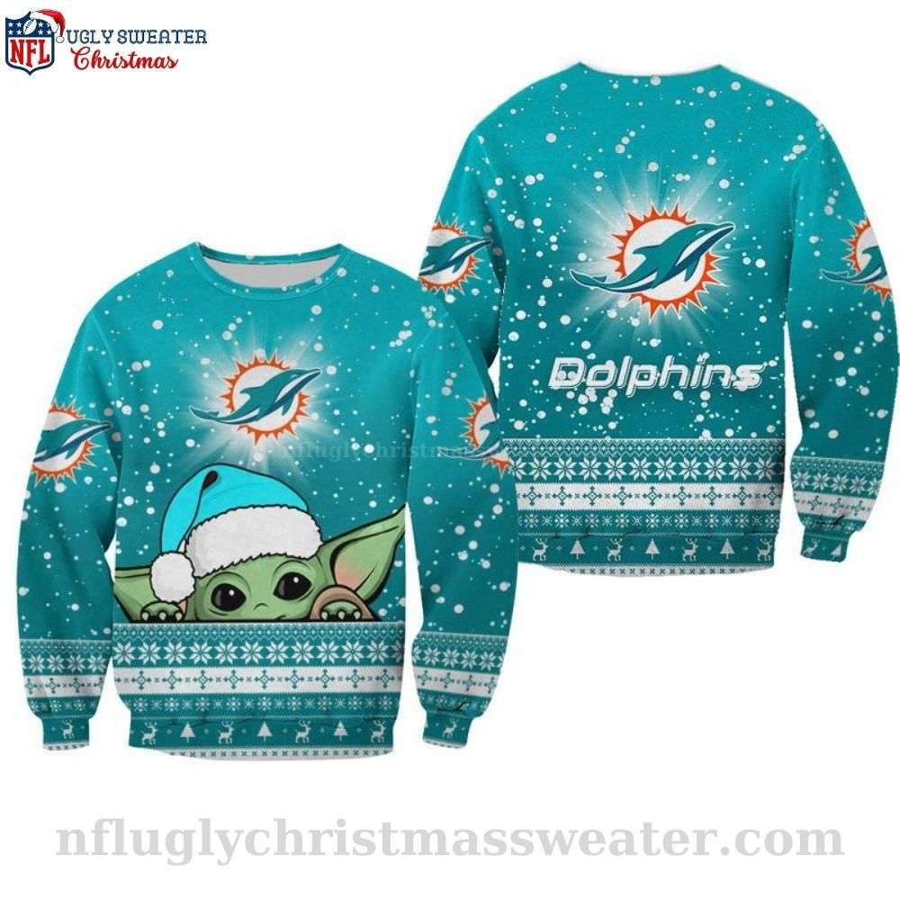 Miami Dolphins Cute Star Wars Baby Yoda Ugly Christmas Sweater