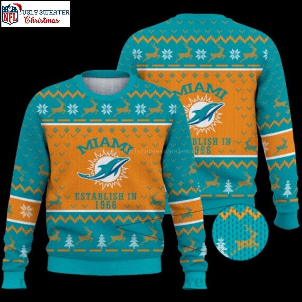 Miami Dolphins Fans Delight - Ugly Sweater With Classic 1966 Logo