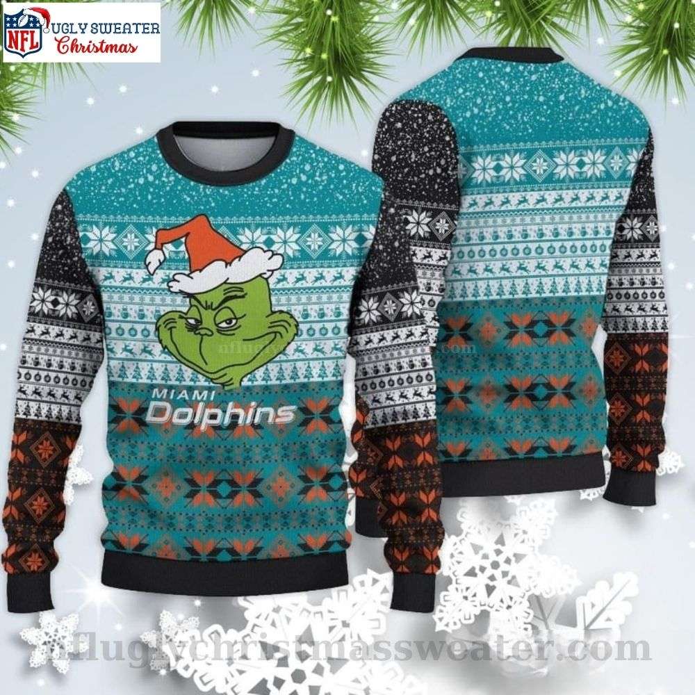 Miami Dolphins Gifts For Him - Grinch Graphic Ugly Christmas Sweater