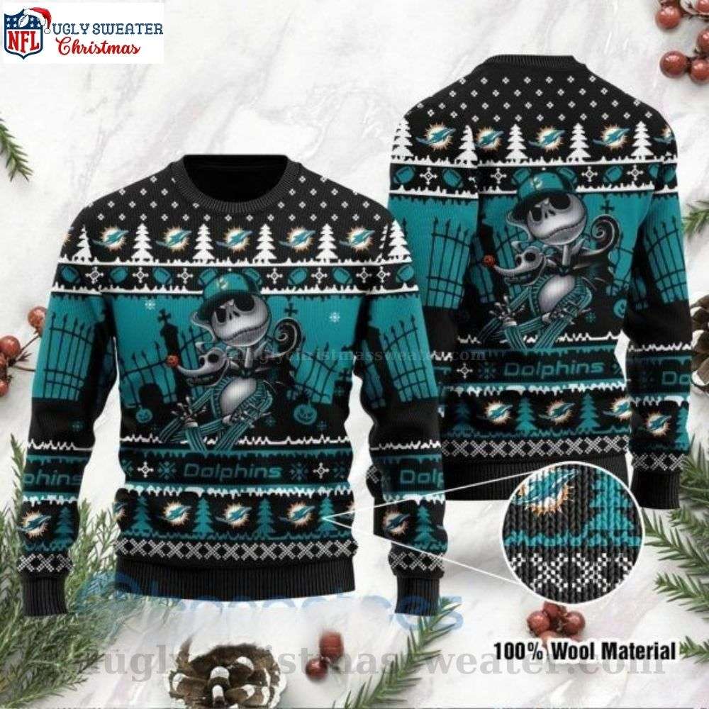 Miami Dolphins Gifts For Him - Jack Skellington Dolphins Christmas Sweater