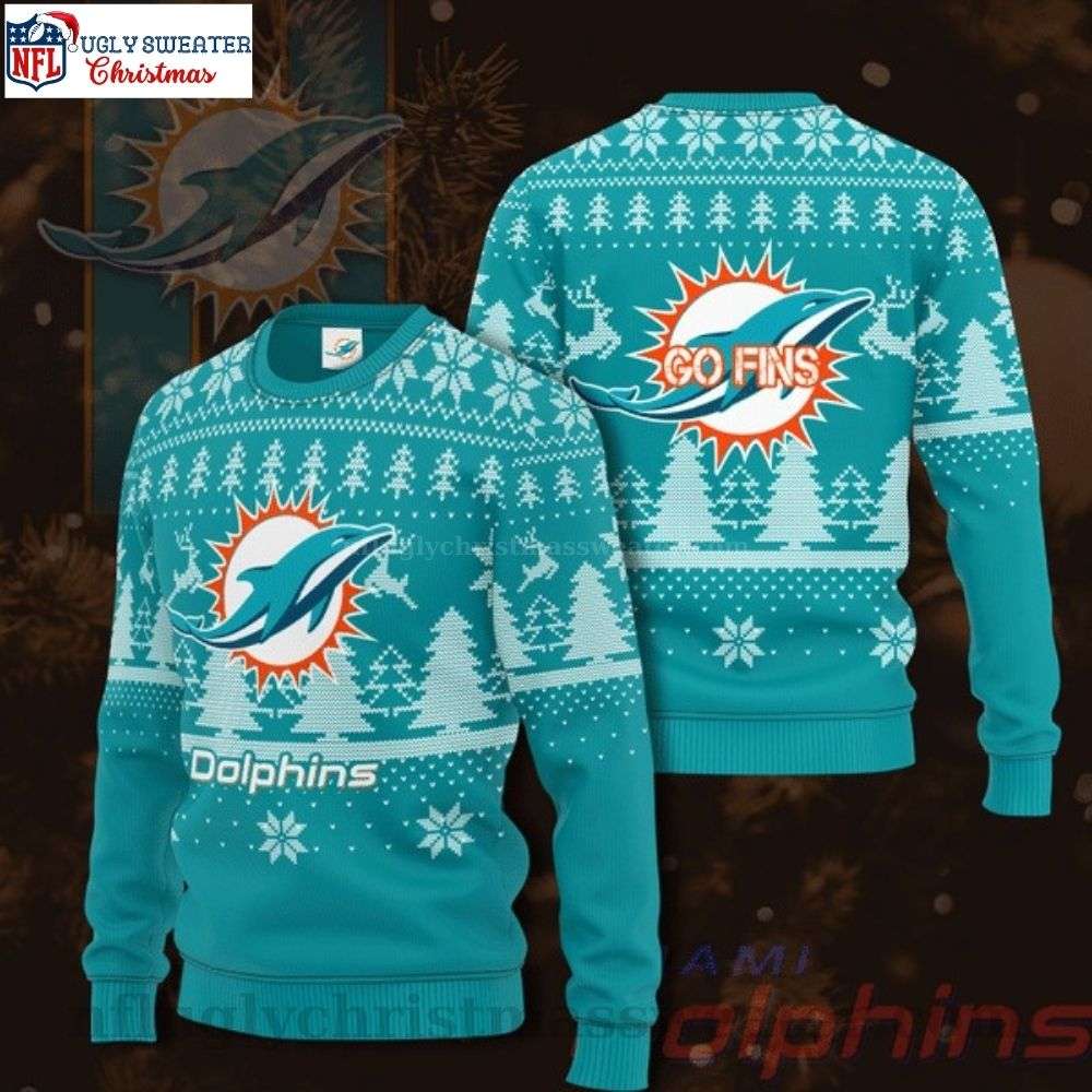 Miami Dolphins Go Fins Christmas Ugly Sweater Unique Gift For Fans