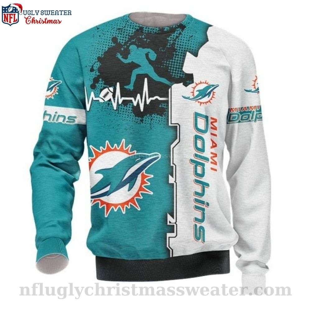 Miami Dolphins Ugly Christmas Sweater - Beating Curve Logo Print