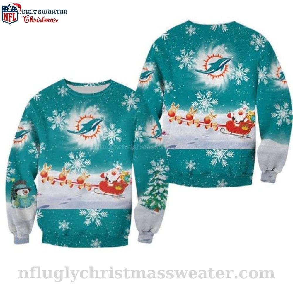 Miami Dolphins Ugly Christmas Sweater - Cute Santa Claus Graphic