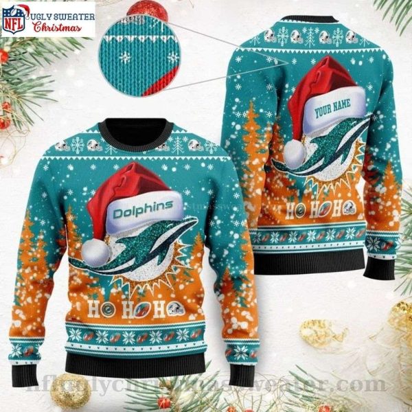 Miami Dolphins Ugly Christmas Sweater – Dolphins Symbol Santa Ho Ho Ho