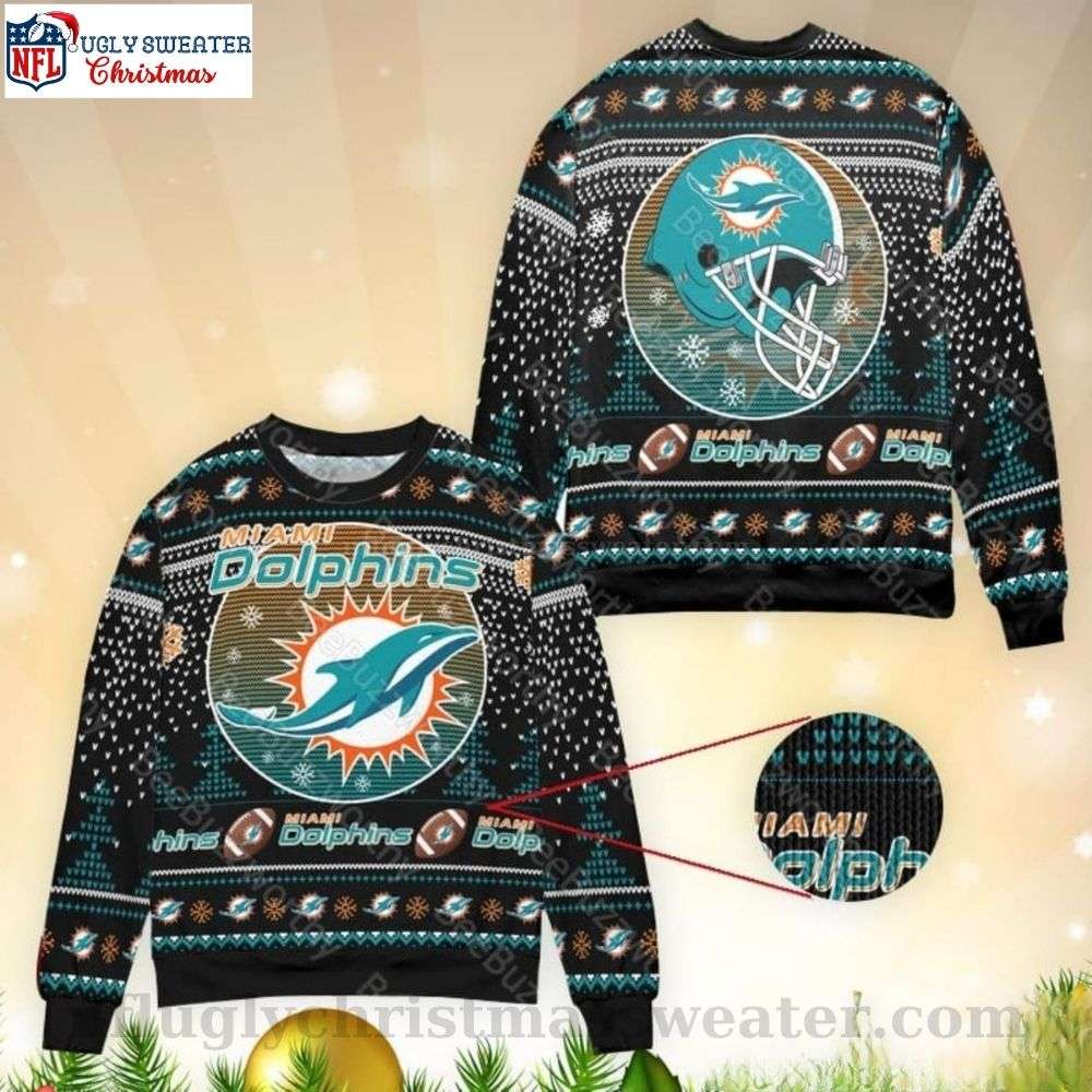 Miami Dolphins Ugly Christmas Sweater - NFL Football Helmet Design