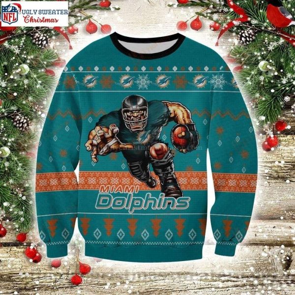 Miami Dolphins Ugly Christmas Sweater – Player Rushing Graphic