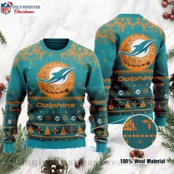 Miami Dolphins Ugly Christmas Sweater – Santa Claus Moonlight Edition