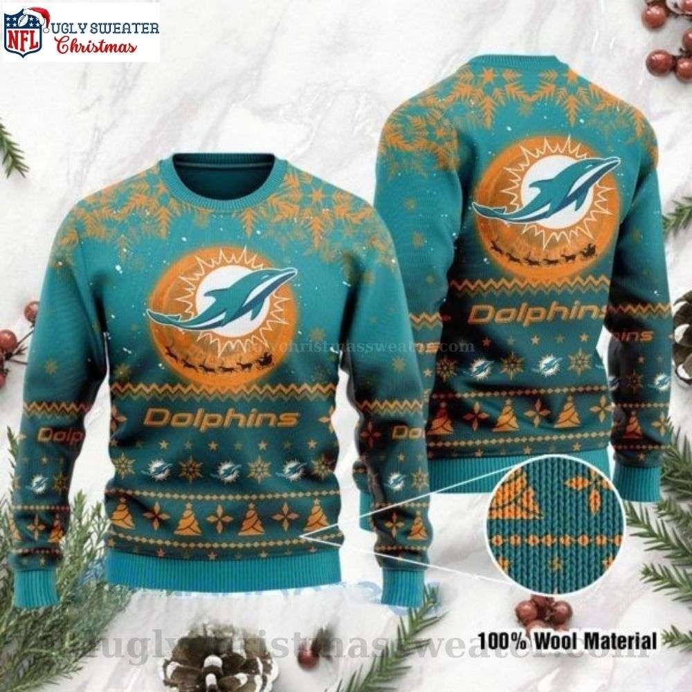 Miami Dolphins Ugly Christmas Sweater - Santa Claus Moonlight Edition