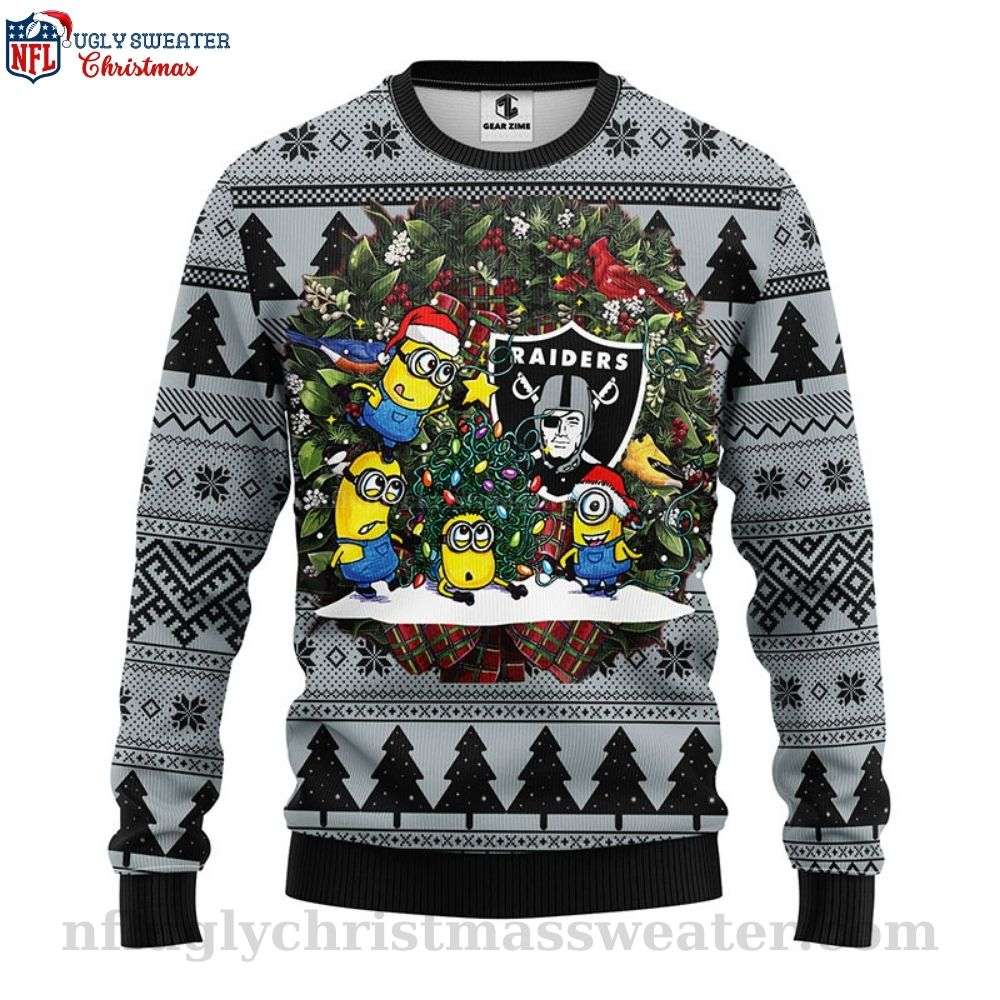 Minion And Laurel Wreath Raiders Ugly Christmas Sweater - Ideal For Fans