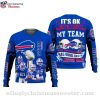 Go Bills Embrace The Mascot Rush – Personalized Buffalo Bills Ugly Christmas Sweater