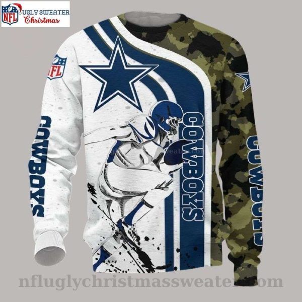 NFL Army – White Blue Camo – Dallas Cowboys Ugly Christmas Sweater