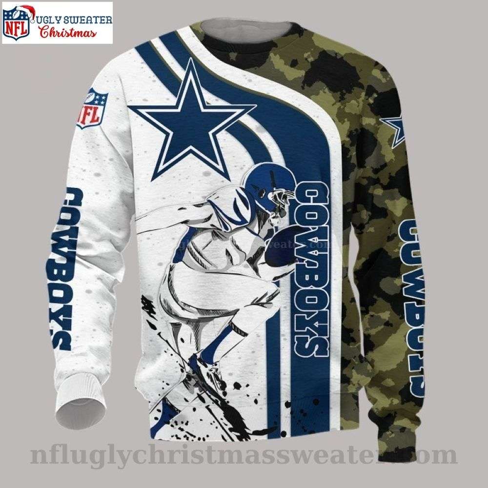NFL Army - White Blue Camo - Dallas Cowboys Ugly Christmas Sweater