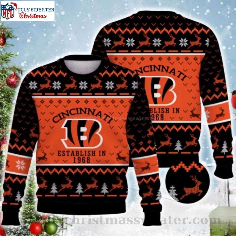 NFL Cincinnati Bengals Established In 1968 - Snowflake Pattern Christmas Sweater