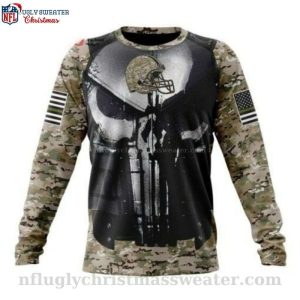 NFL Cleveland Browns Punisher Skull Graphic Christmas Sweater 1