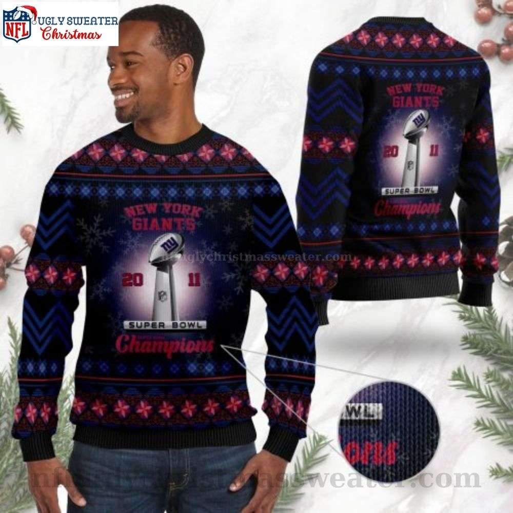 NFL Cup Super Bowl Champions New York Giants Christmas Sweater