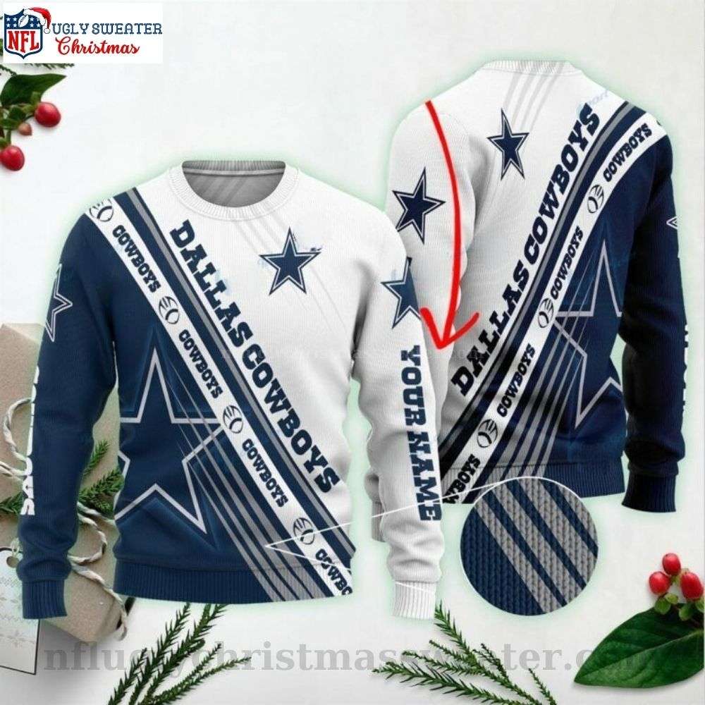 NFL Custom Name Dallas Cowboys Ugly Christmas Sweater with Logo Print - Gifts For Him
