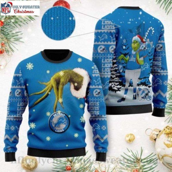 NFL Detroit Lions Christmas Sweater – Grinch Graphic With Lions Ornament
