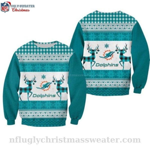NFL Dolphins Christmas Sweater – Festive Reindeer Logo Print