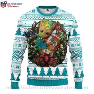 NFL Dolphins Ugly Christmas Sweater Groot Hug Football Logo Print 1