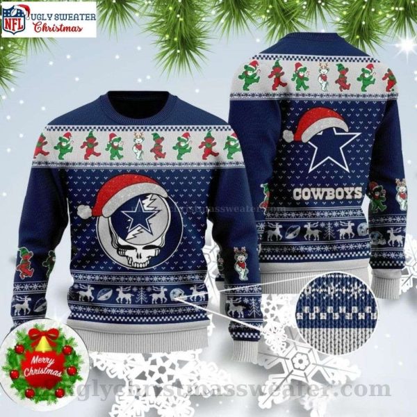 NFL Football Dallas Cowboys Grateful Dead SKull Bears All Over Print Ugly Christmas Sweater, Dallas Cowboy Fan Gifts
