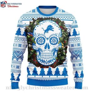 NFL Lions Ugly Christmas Sweater Skull Flower Graphic Edition 1