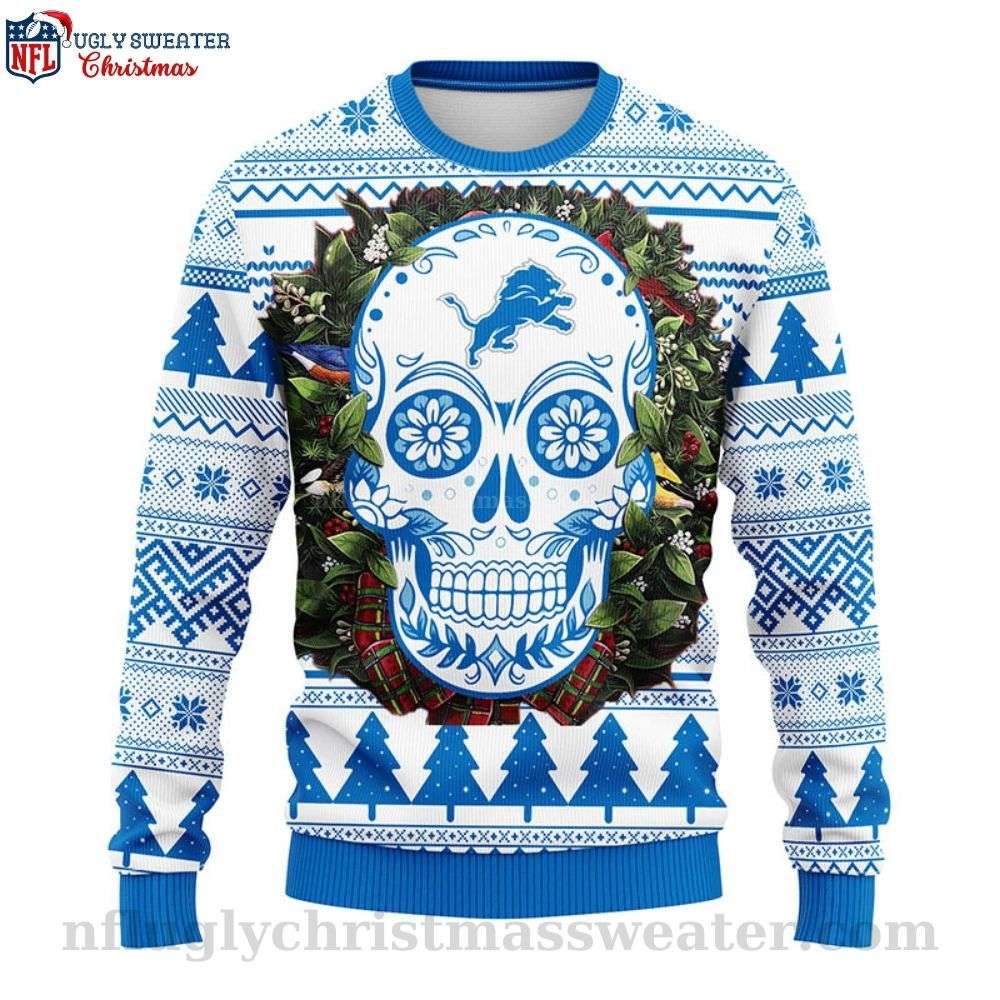 NFL Lions Ugly Christmas Sweater - Skull Flower Graphic Edition