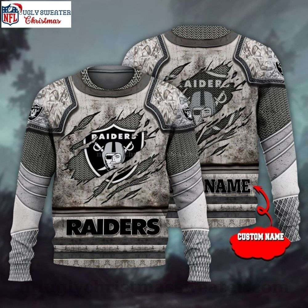 NFL Logo Print Raiders Ugly Christmas Sweater - Armor Gray Edition