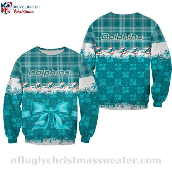 NFL Miami Dolphins Gift Box Plaid Ugly Sweater Unique Gift For Fans