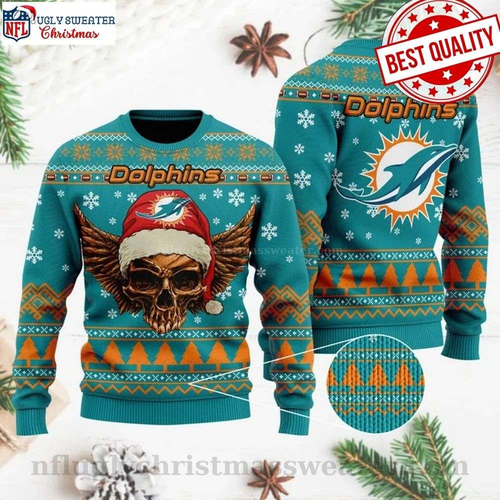 NFL Miami Dolphins Golden Skull Ugly Sweater - Unique Gift For Fans