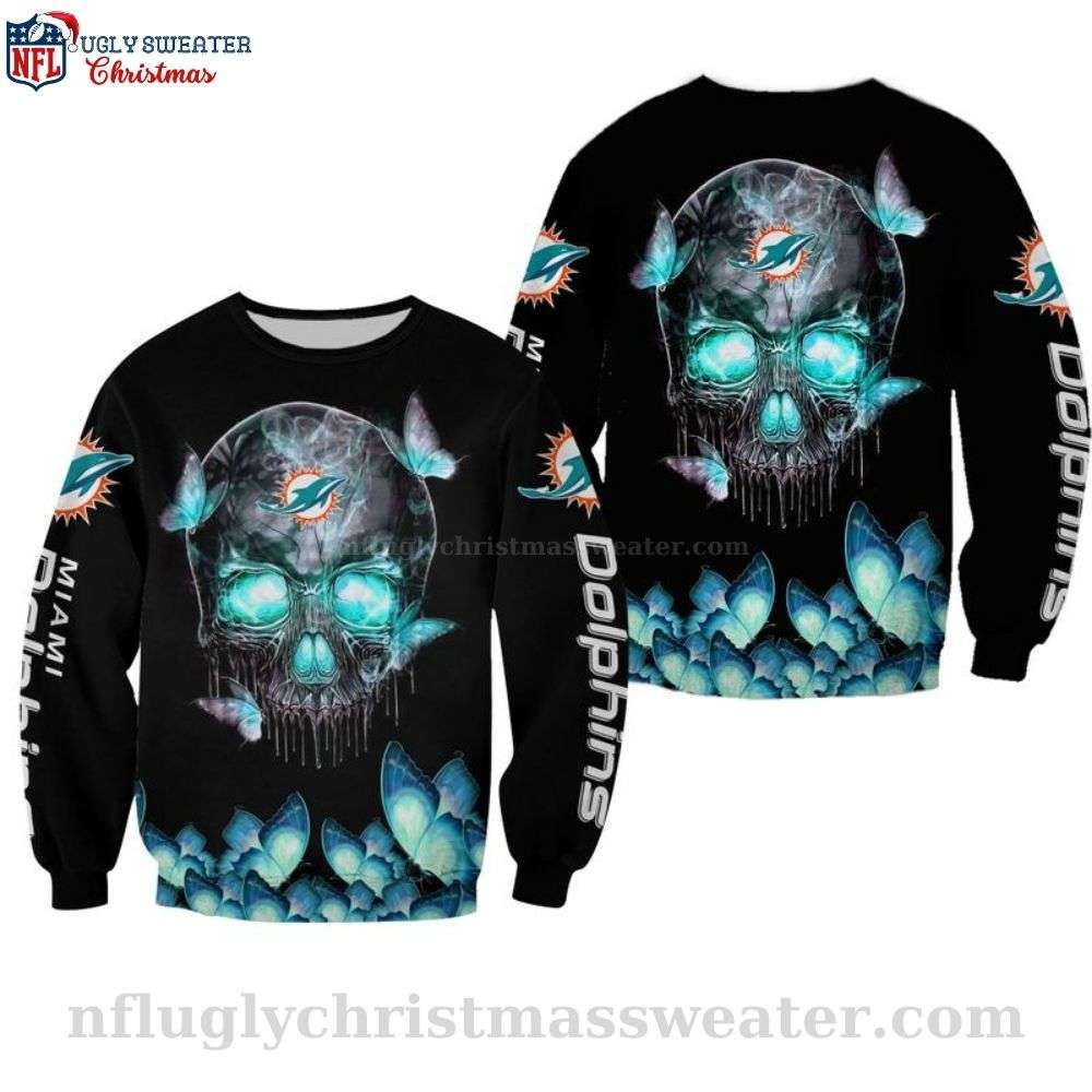 NFL Miami Dolphins Logo Skull And Butterfly Christmas Sweater