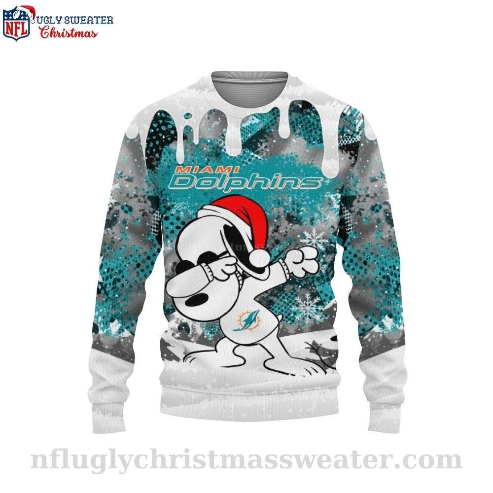 NFL Miami Dolphins Snoopy Dabbing Peanuts Ugly Christmas Sweater