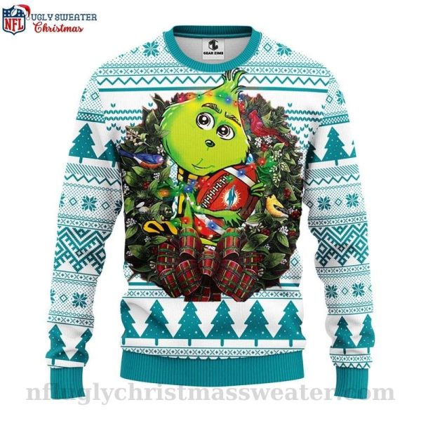 NFL Miami Dolphins Ugly Christmas Sweater – Grinch Hug Football Logo Print