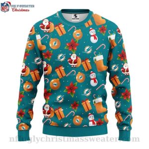 NFL Miami Dolphins Ugly Christmas Sweater Santa Claus Snowman Logo Print 1