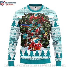 NFL Miami Dolphins Ugly Sweater Unique Christmas Tree Logo Print 1